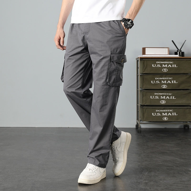Men's Washed Casual Pants Multi-Pocket Plus-Size Work Trousers