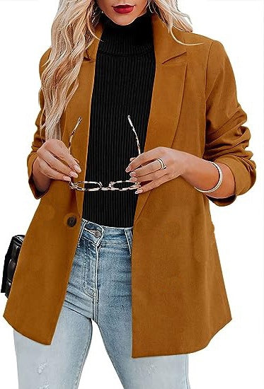 Women's Long-Sleeve Solid-Color Single-Breasted Blazer