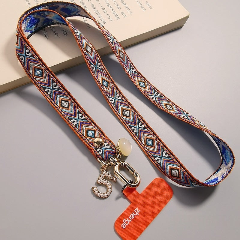 Retro Patterned Embroidered Braided Sturdy Anti-loss Lanyard For Phones