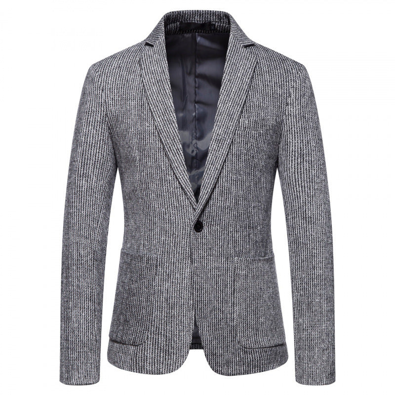 Simple Mens Fashionable Business-Casual Korean-Style Striped Wool Blazer