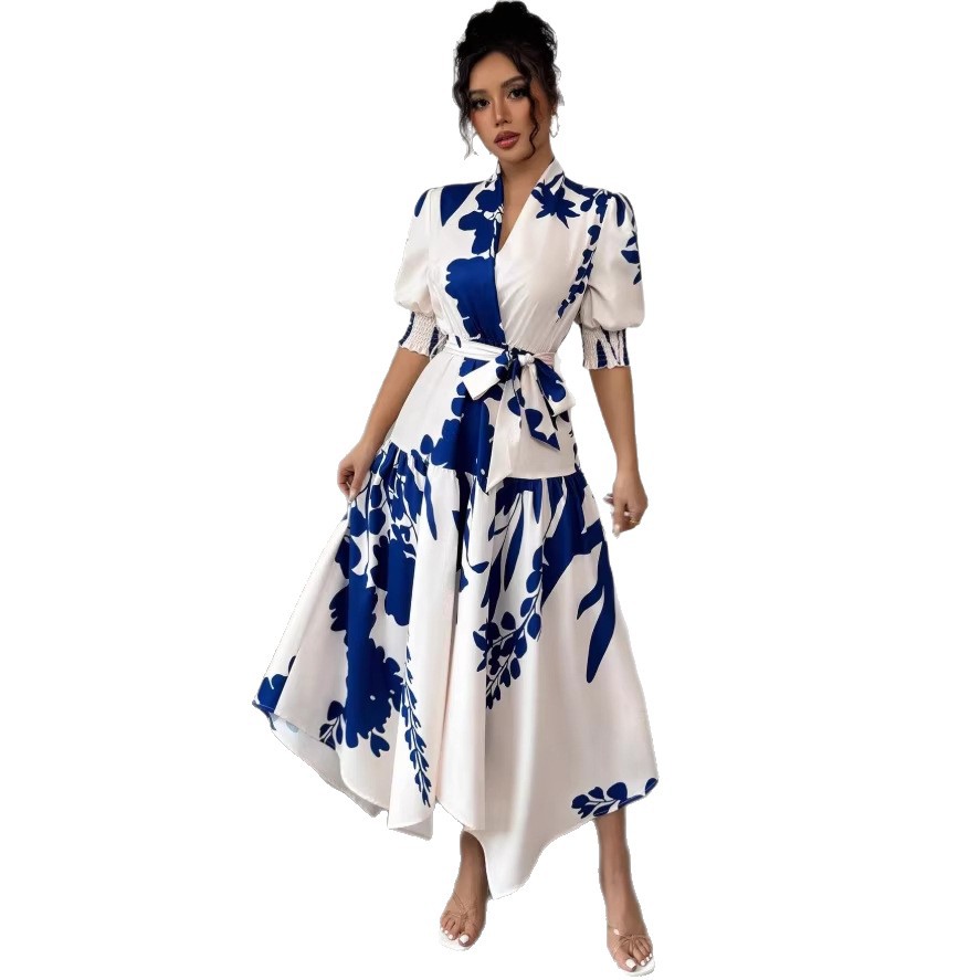 Women's Casual V-Neck All-Match Printed Dress