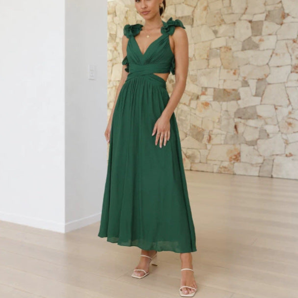 Women's Solid-Colored Casual Backless Cross-Strap Dress
