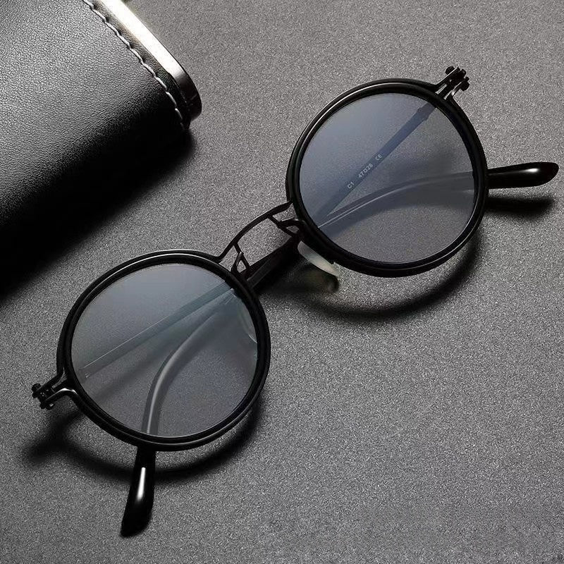 Retro Sunglasses Mens Round-Frame Metal Sun Glasses