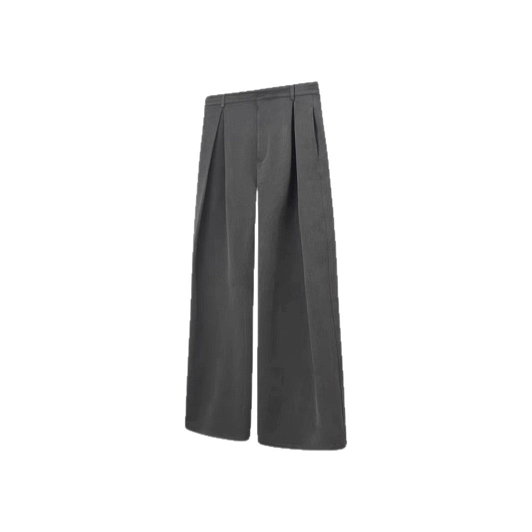 Dark Gray Pleated Dress Trousers For Men