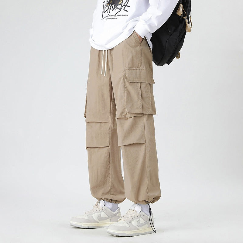 Summer Ice Silk Trousers Multi-Pocket Loose Straight-Cut Casual Sports Pants For Men