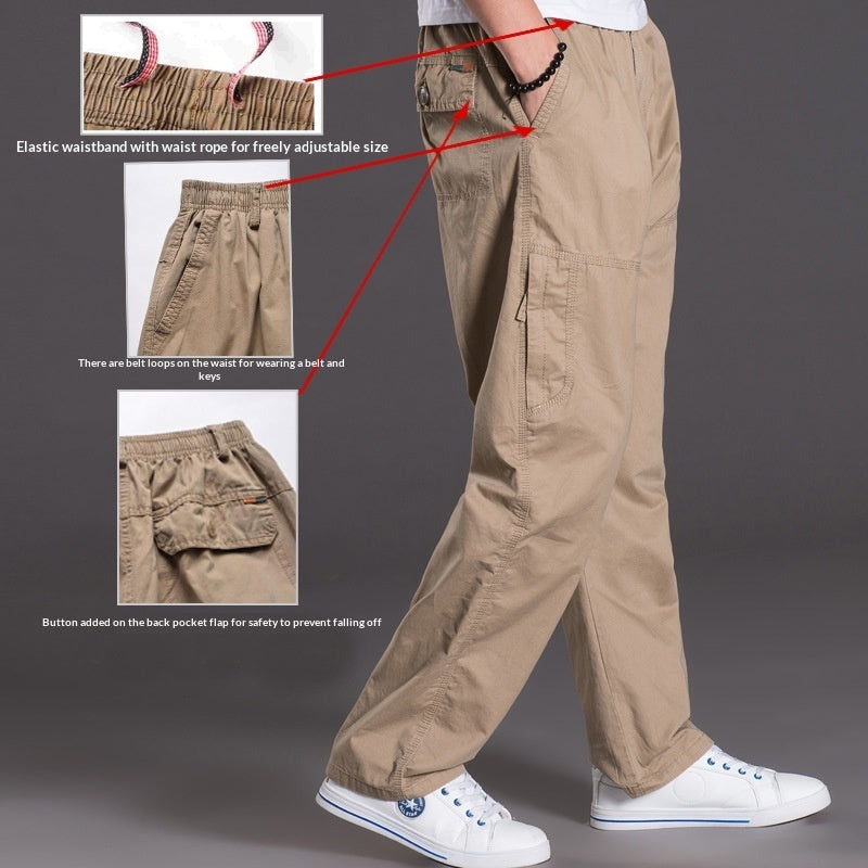 Men's Washed Casual Pants Multi-Pocket Plus-Size Work Trousers