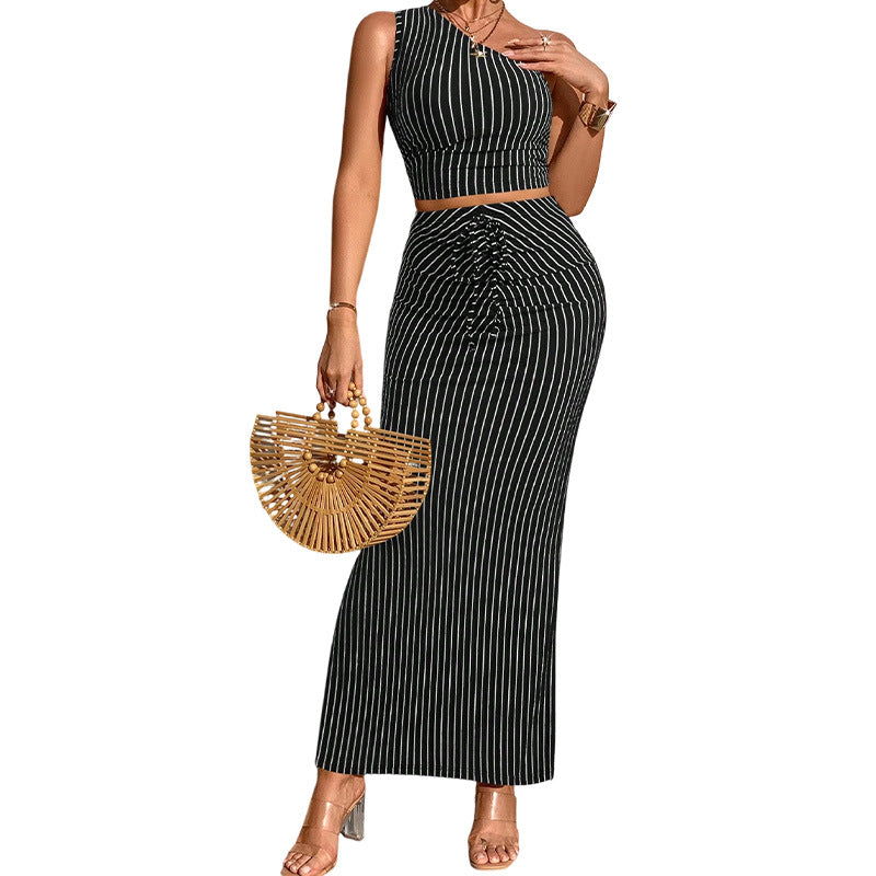 Sleeveless Vest Top And Slim-fit Two-piece Skirt Set