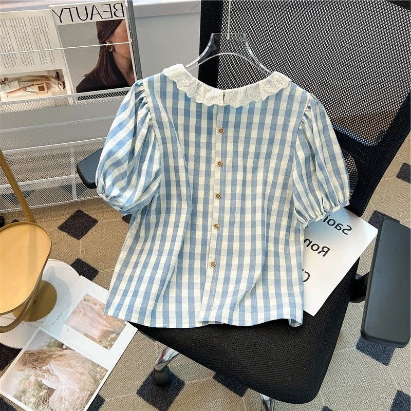 Summer French-style Sweet Fresh And Relaxed-fit Puff-sleeve Top