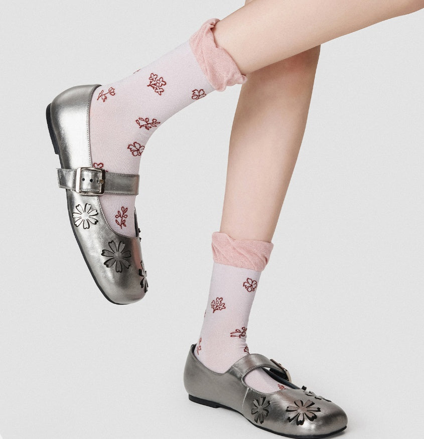 Spring And Summer Women's Breathable Gold And Silver Silk Retro Lace Socks, Children's Flower Pile Socks