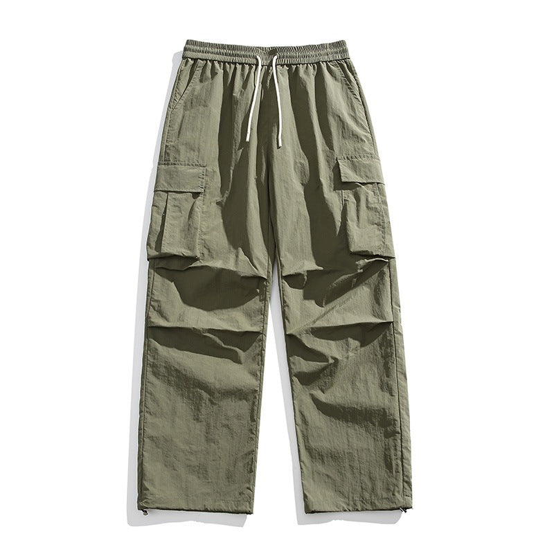 Summer Ice Silk Trousers Multi-Pocket Loose Straight-Cut Casual Sports Pants For Men