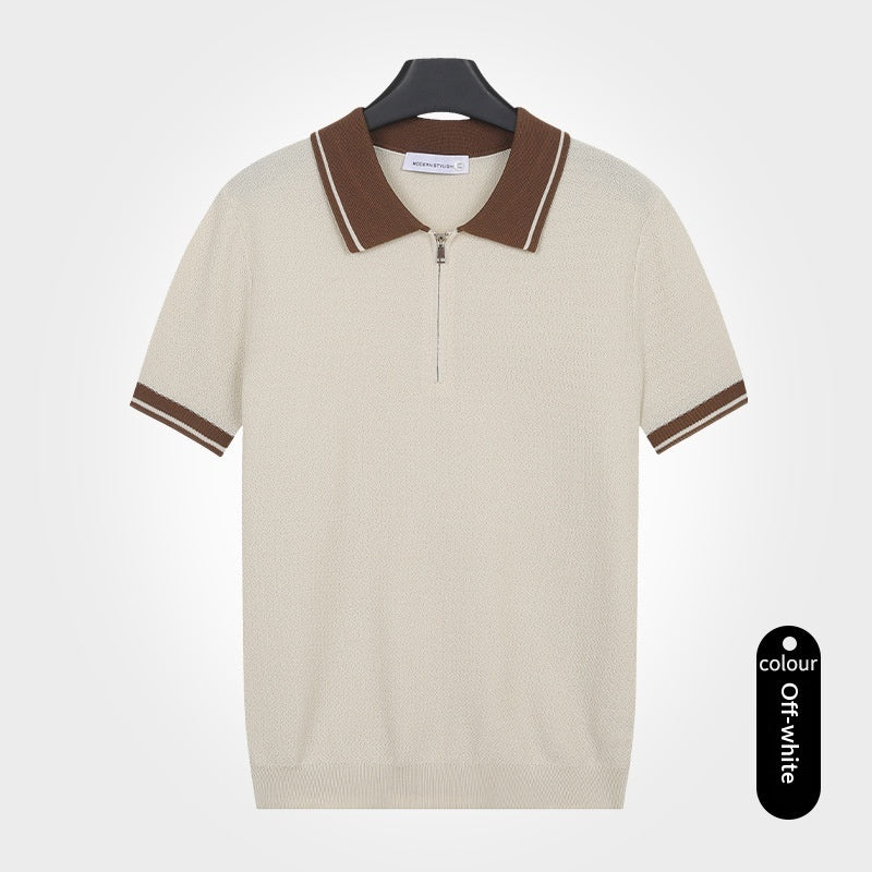 Men's Trendy Color-Block Cool Polo Shirt Summer Mesh-Textured Slim-Fit Short Sleeve