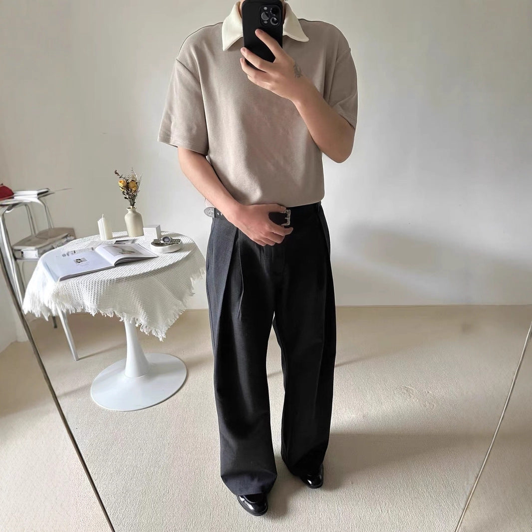 Dark Gray Pleated Dress Trousers For Men