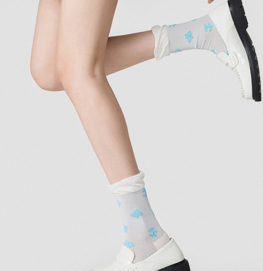 Spring And Summer Women's Breathable Gold And Silver Silk Retro Lace Socks, Children's Flower Pile Socks