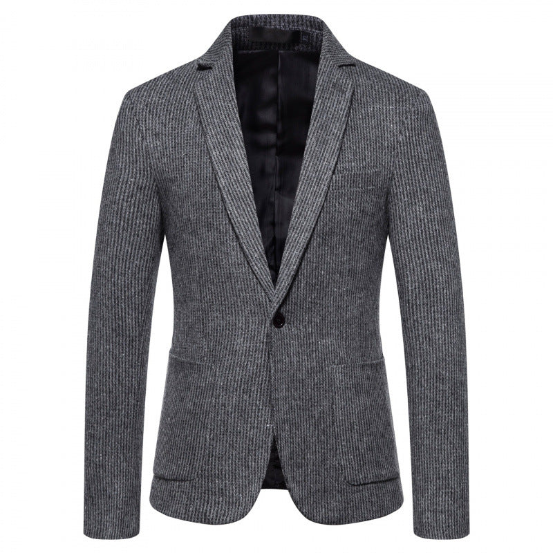 Simple Mens Fashionable Business-Casual Korean-Style Striped Wool Blazer