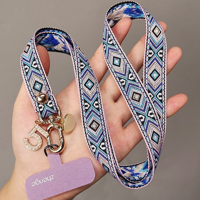 Retro Patterned Embroidered Braided Sturdy Anti-loss Lanyard For Phones