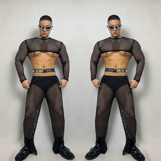 Nightclub Sexy Black Mesh Jazz Set