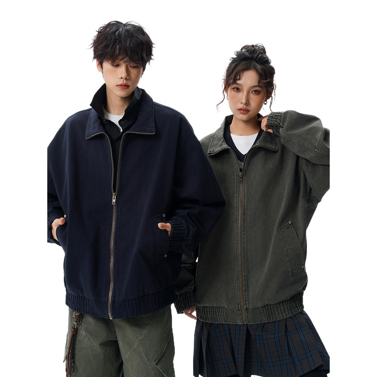 American-style Vintage Workwear Washed And Distressed Jacket