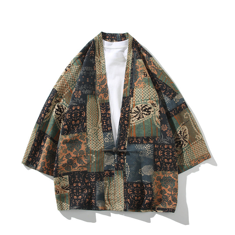 Tang-style Hanfu Three-quarter Sleeve Shirt Men's Spring