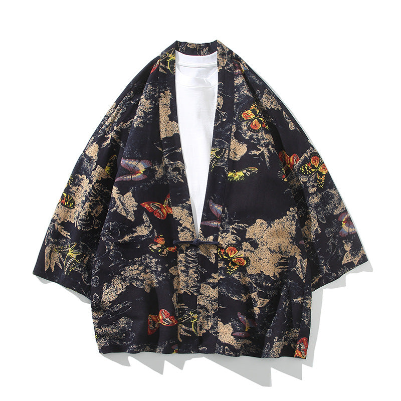 Tang-style Hanfu Three-quarter Sleeve Shirt Men's Spring