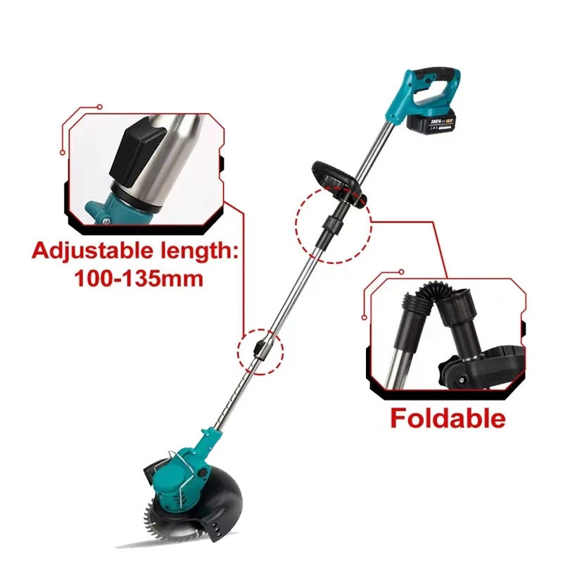 Folding Lithium Mower Electric Lawn Mower with adjustable length 100-135mm and foldable design for easy storage.