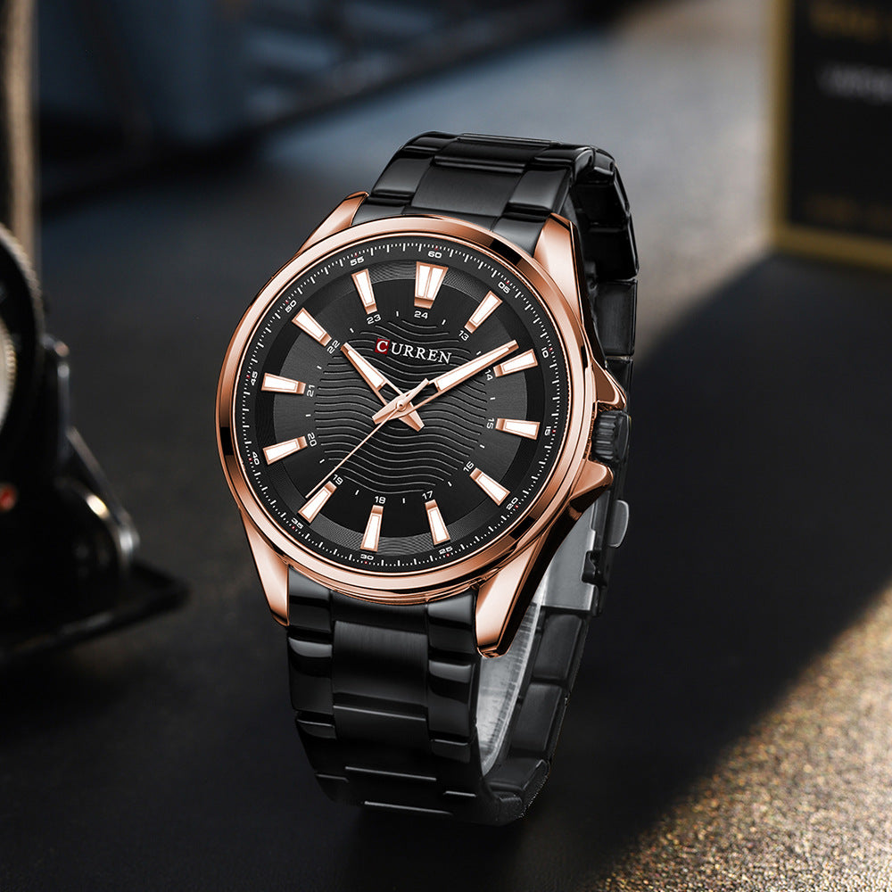 Waterproof Round Mens Simple Steel-Strap Watch