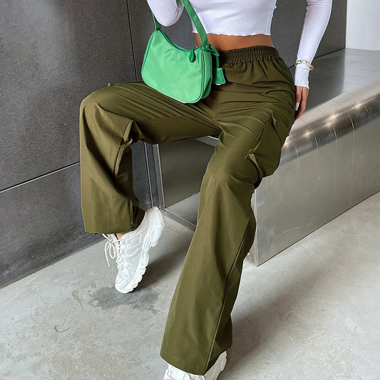 High-waisted Straight-leg Wide-leg Casual Workwear Pants