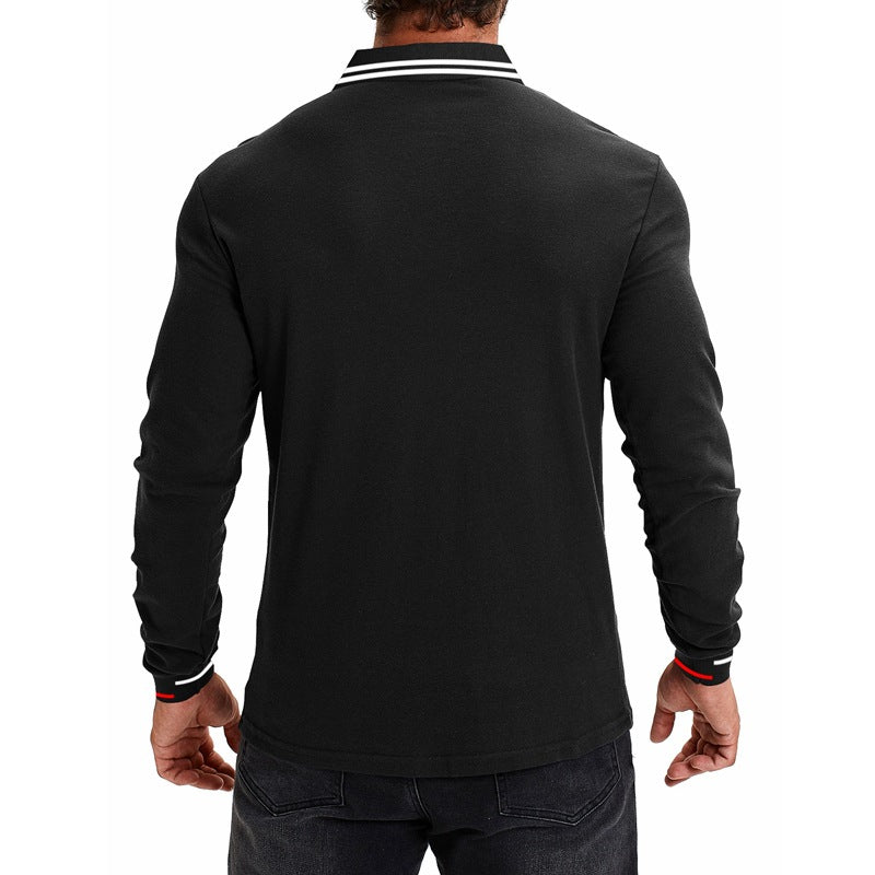 Slim-fit Color-block Lapel Long-sleeve Shirt