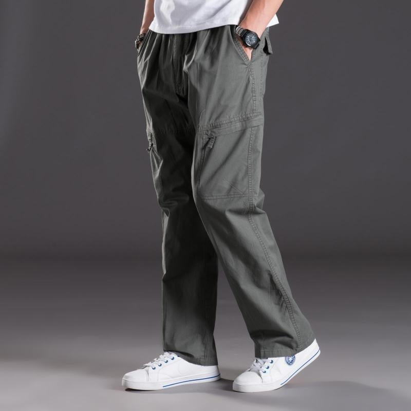 Men's Washed Casual Pants Multi-Pocket Plus-Size Work Trousers