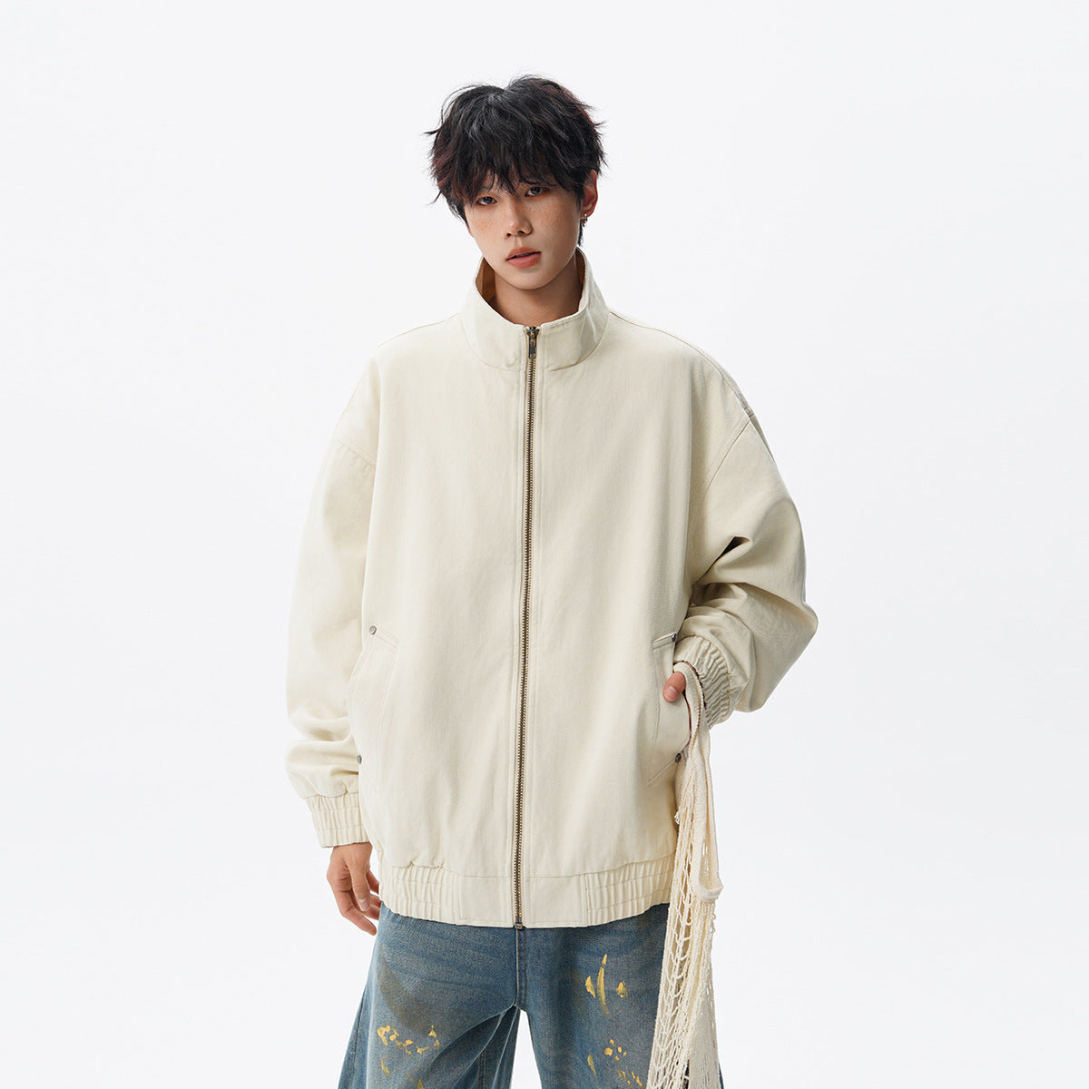 American-style Vintage Workwear Washed And Distressed Jacket