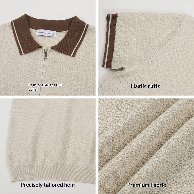 Men's Trendy Color-Block Cool Polo Shirt Summer Mesh-Textured Slim-Fit Short Sleeve