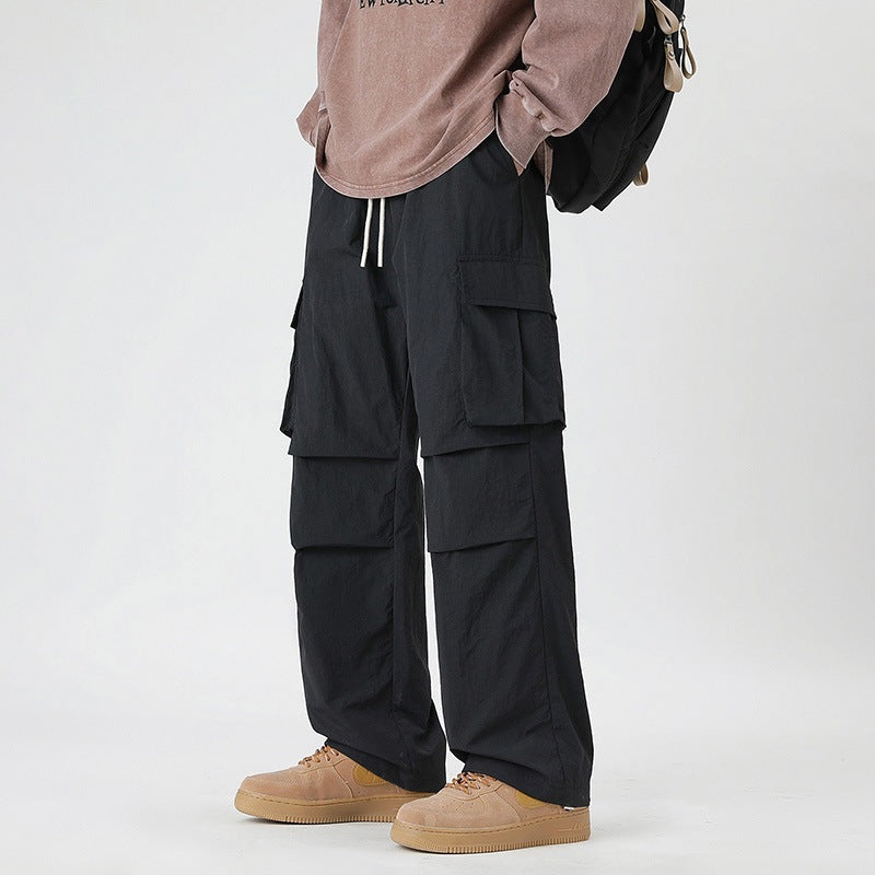 Summer Ice Silk Trousers Multi-Pocket Loose Straight-Cut Casual Sports Pants For Men