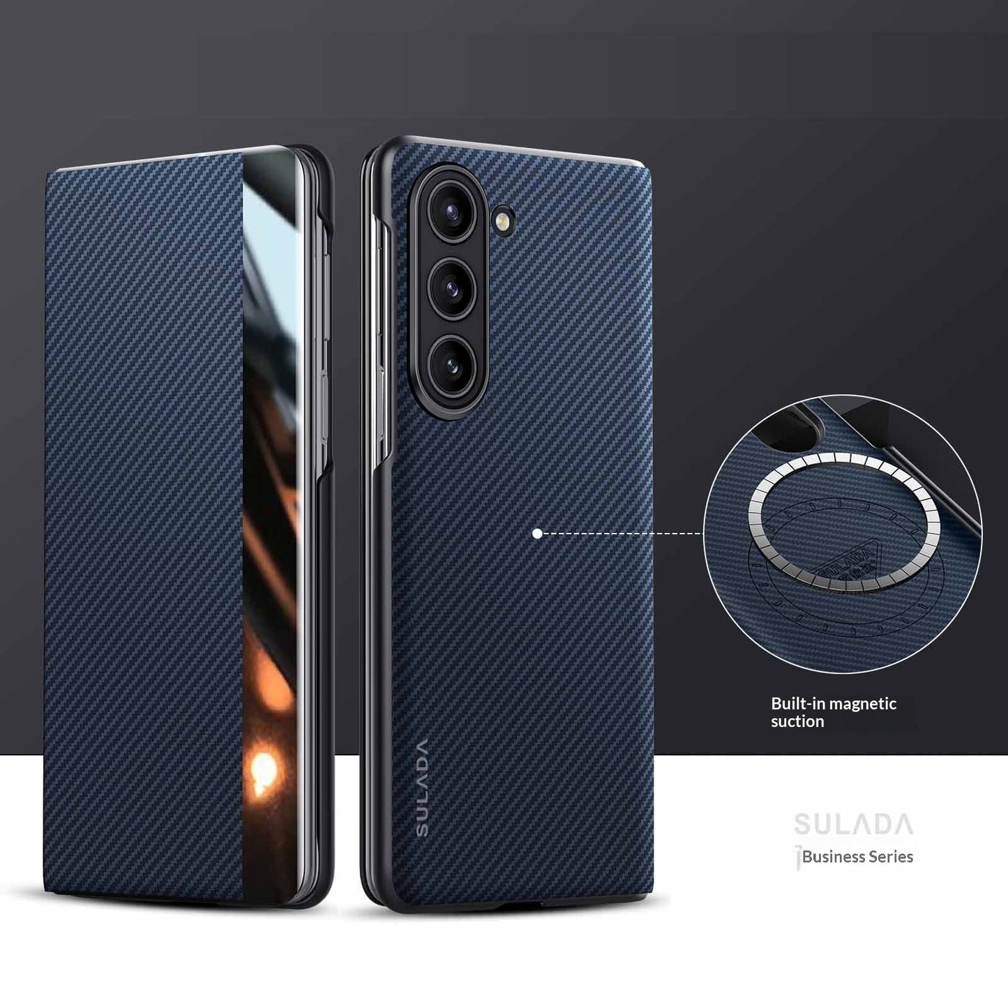 Carbon-fiber Leather Flip Case With Magnetic Card Slots For Phones