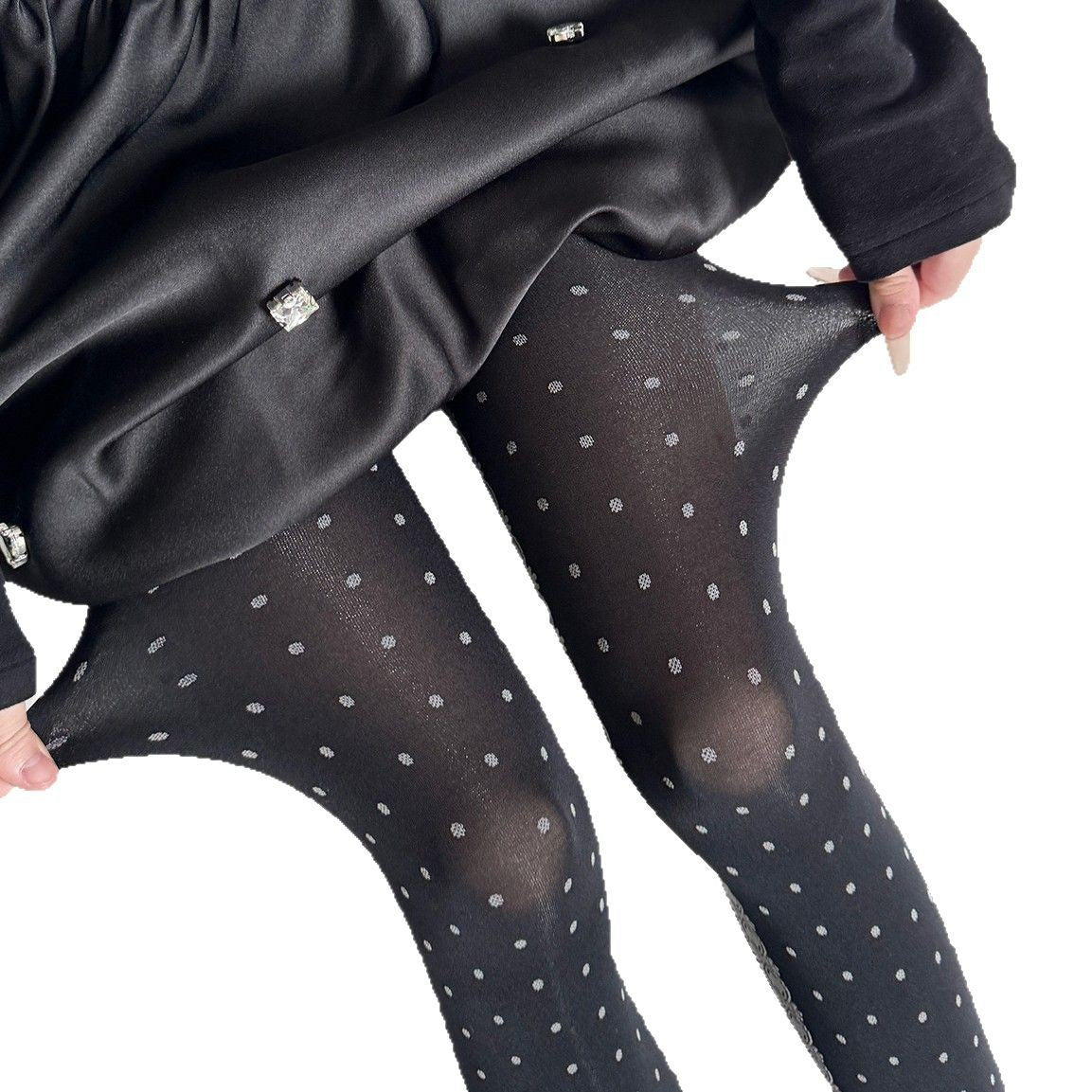 Japanese Side Lace Jacquard Polka Dot Pantyhose Women's Slimming Polka Dot Leggings Retro Style Stockings
