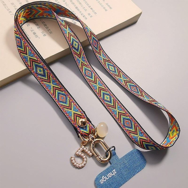 Retro Patterned Embroidered Braided Sturdy Anti-loss Lanyard For Phones