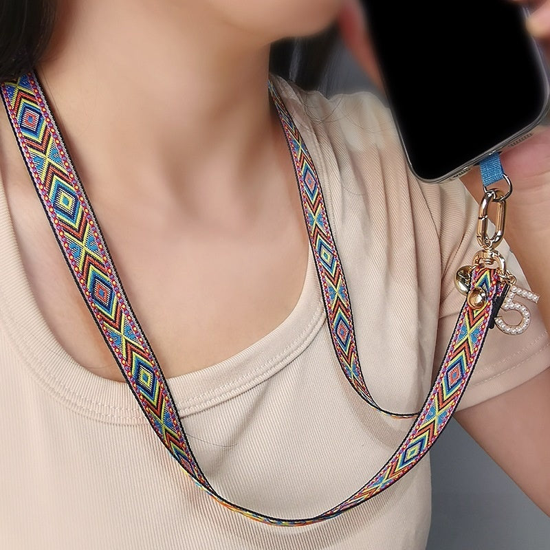 Retro Patterned Embroidered Braided Sturdy Anti-loss Lanyard For Phones