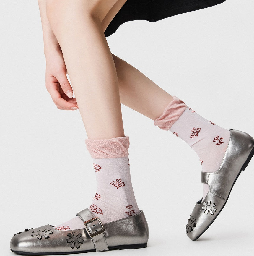 Spring And Summer Women's Breathable Gold And Silver Silk Retro Lace Socks, Children's Flower Pile Socks