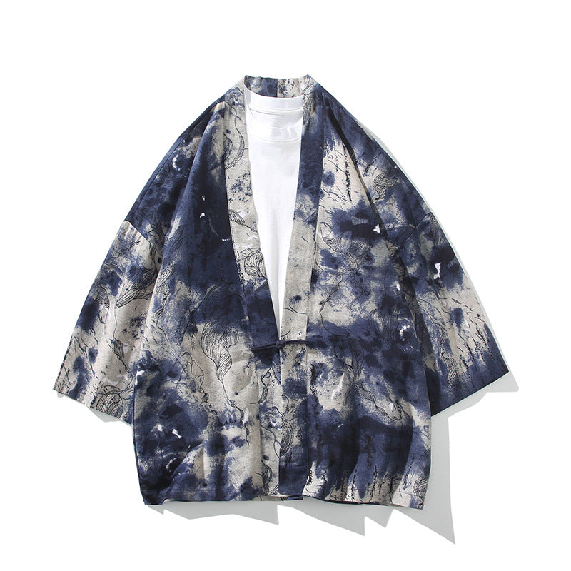 Tang-style Hanfu Three-quarter Sleeve Shirt Men's Spring