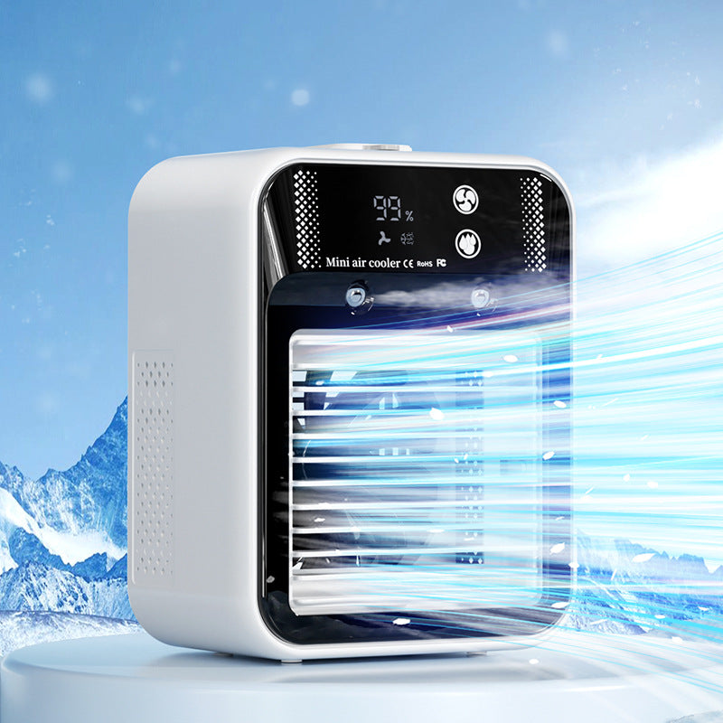 Air Conditioner Air Cooler Fan featuring unique design and cooling functionality with air flow effect.