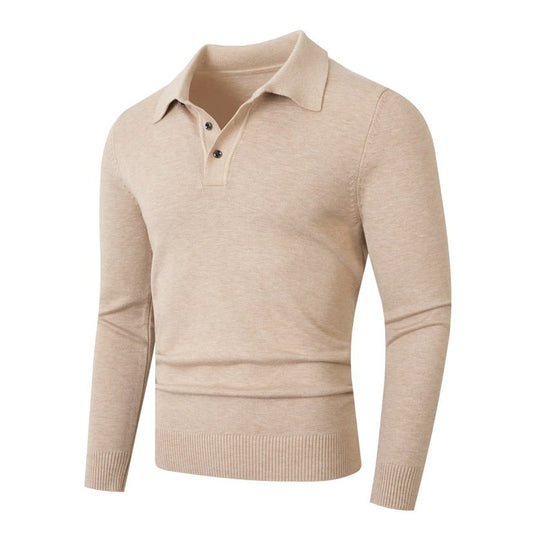 Fashionable Lapel-Neckline Buttoned Casual Pullover Base-Layer Knit Sweater