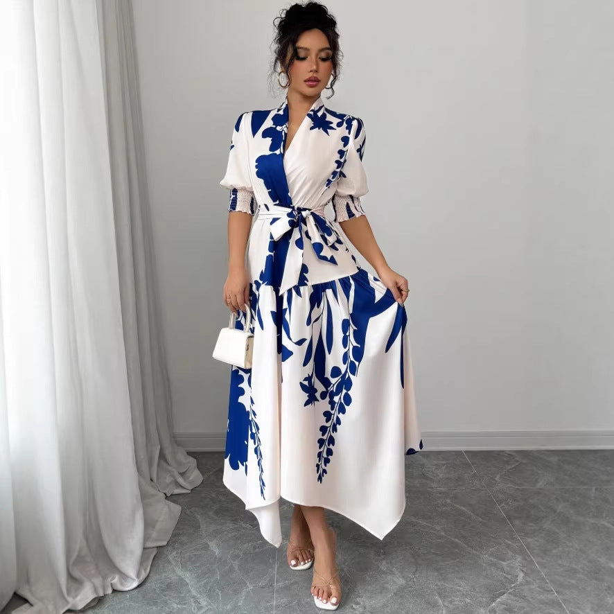 Women's Casual V-Neck All-Match Printed Dress