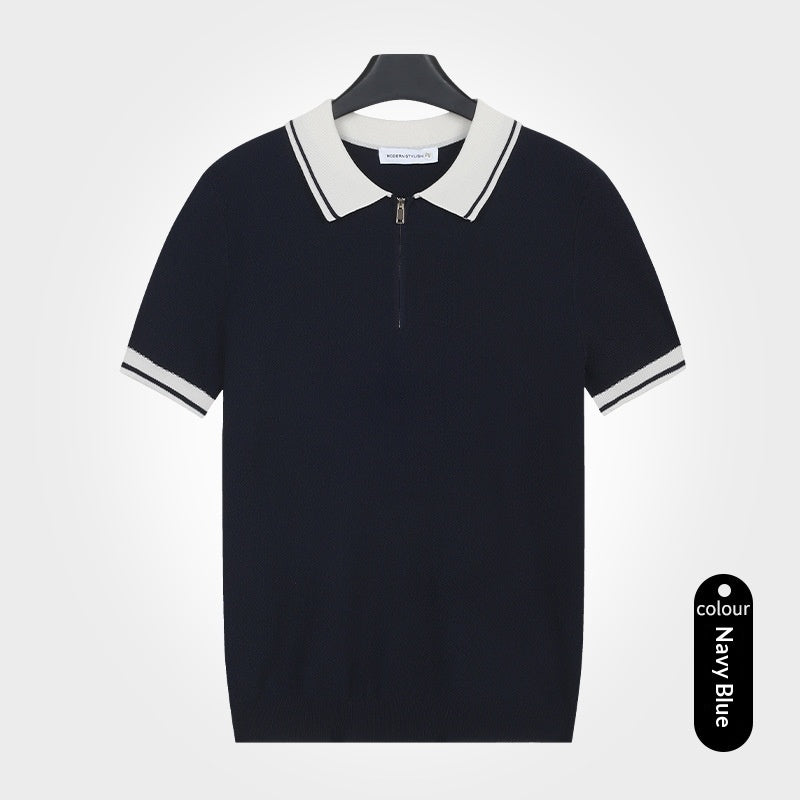 Men's Trendy Color-Block Cool Polo Shirt Summer Mesh-Textured Slim-Fit Short Sleeve