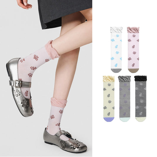 Spring And Summer Women's Breathable Gold And Silver Silk Retro Lace Socks, Children's Flower Pile Socks