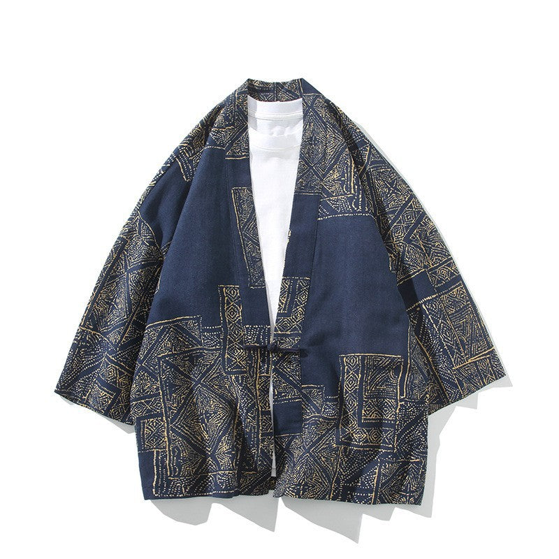 Tang-style Hanfu Three-quarter Sleeve Shirt Men's Spring