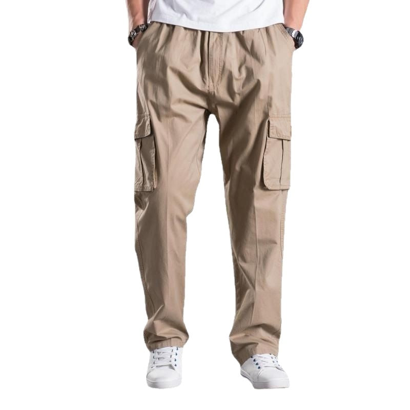 Men's Washed Casual Pants Multi-Pocket Plus-Size Work Trousers