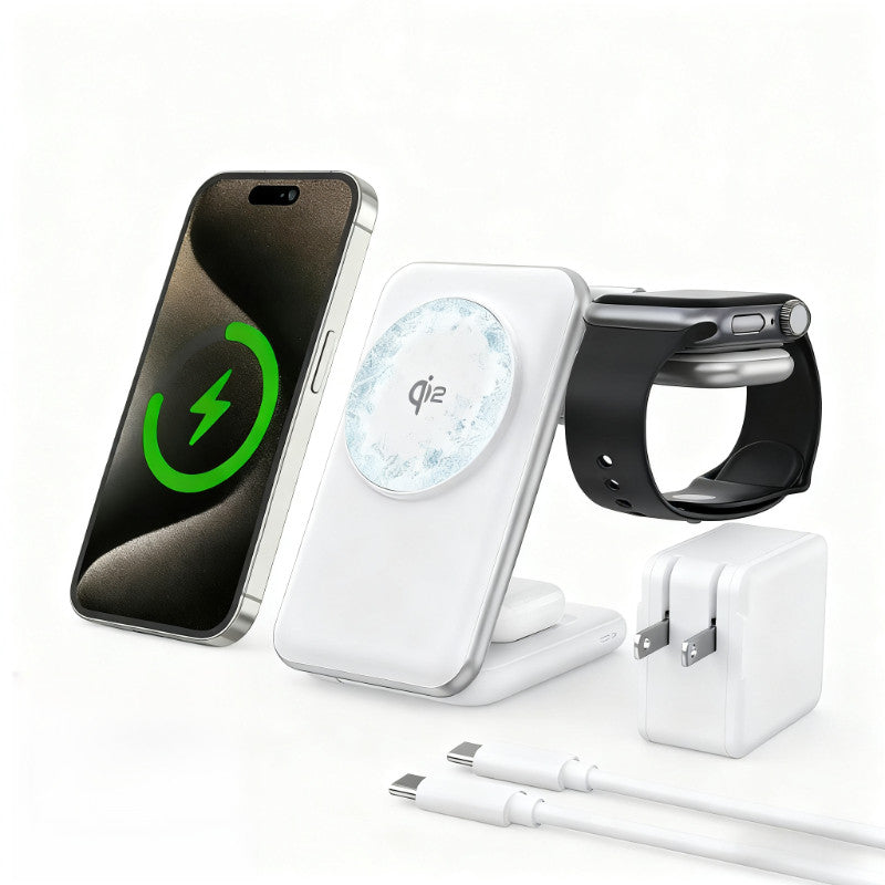 3-in-1 Foldable 25W Wireless Charger For Smartwatches Phones, And Headphones