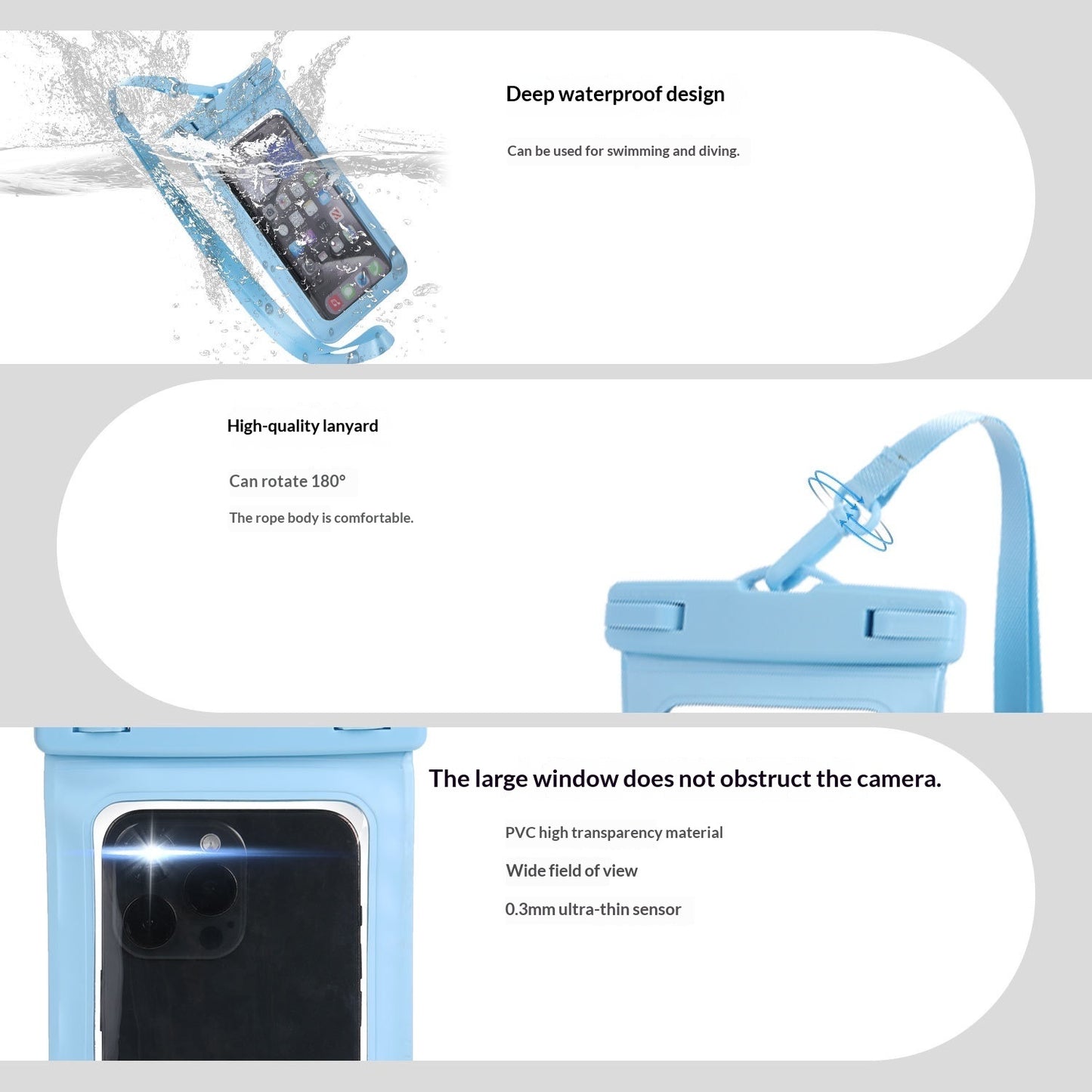 Touchscreen-Enabled Transparent Waterproof Swimming Bag With Neck Strap For Phones