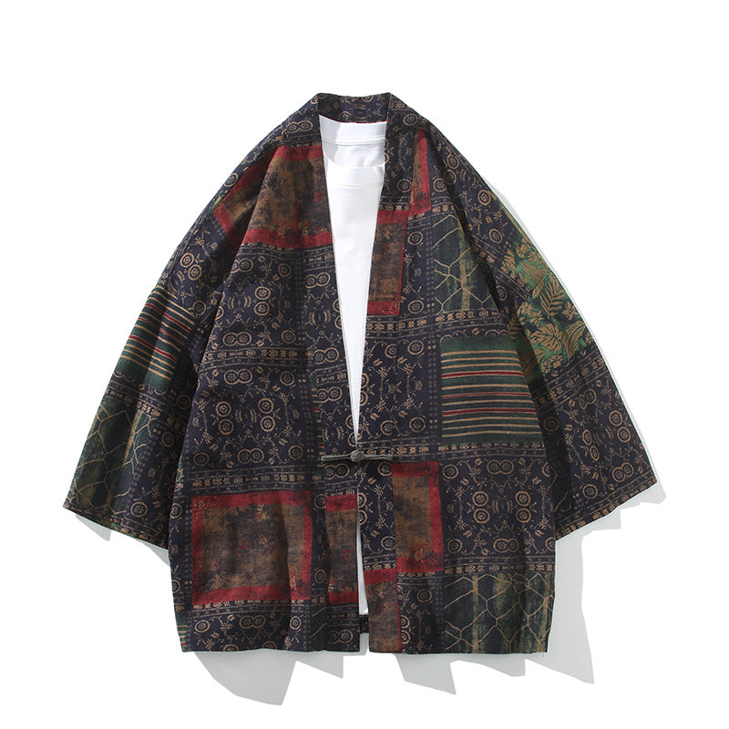 Tang-style Hanfu Three-quarter Sleeve Shirt Men's Spring