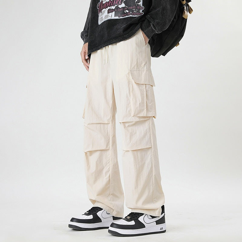 Summer Ice Silk Trousers Multi-Pocket Loose Straight-Cut Casual Sports Pants For Men