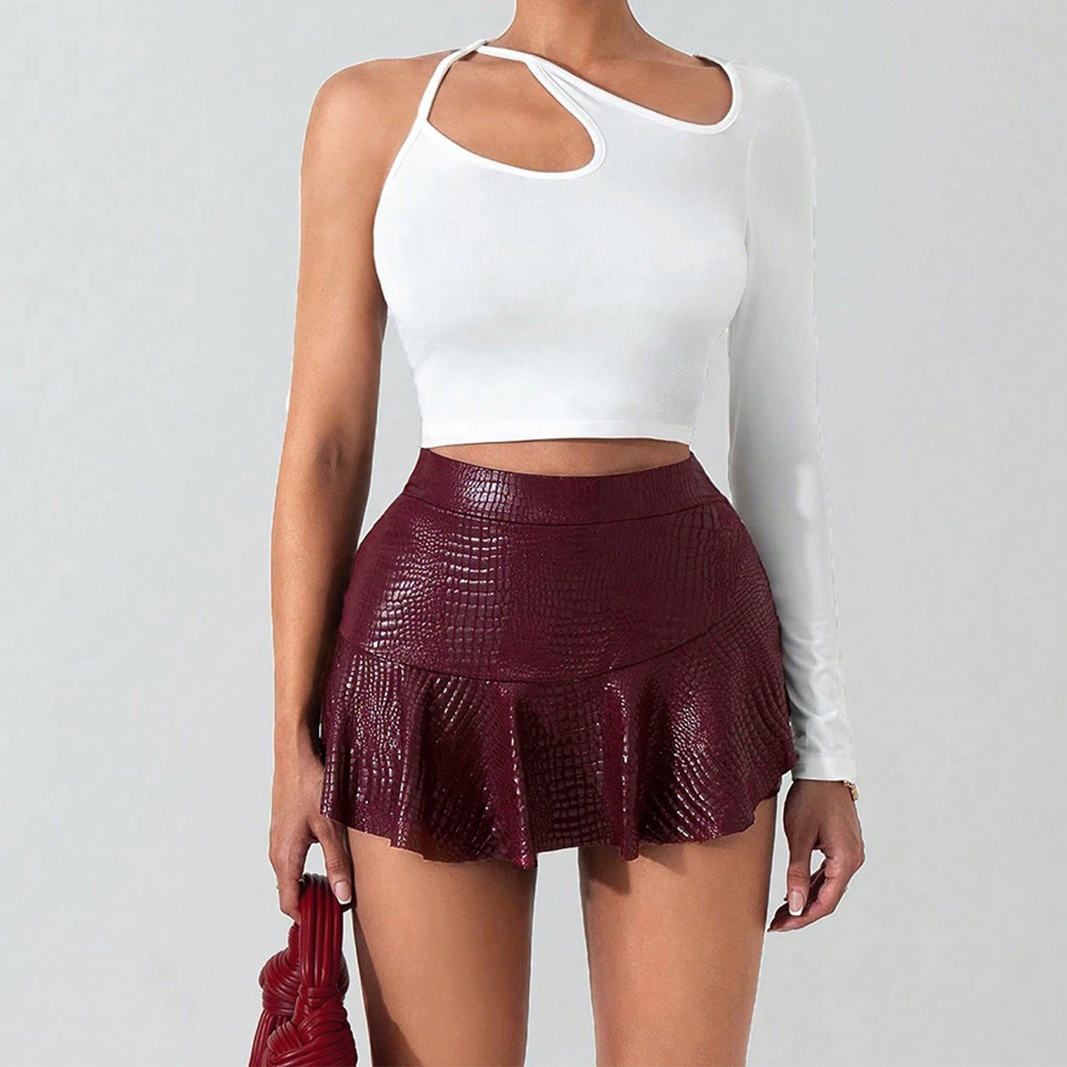 Womens Faux Leather Coated Fashionable Stretchy Skirt
