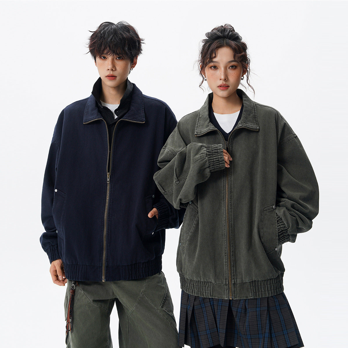 American-style Vintage Workwear Washed And Distressed Jacket